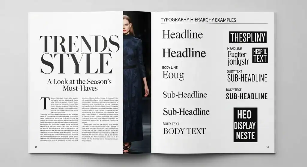 Fashion Magazine Typography - Display Fonts, Body Fonts und Hierarchie-Beispiele